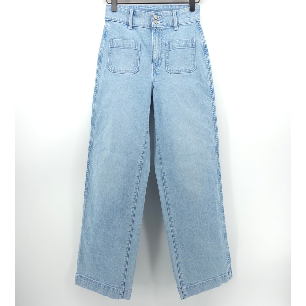 Old Navy Womens Jeans Sky-Hi Wide Leg 2 Light Wash Patch Pocket Retro